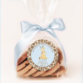 Blauwe Giraffe Baby shower Klassieke ronde Sticker
