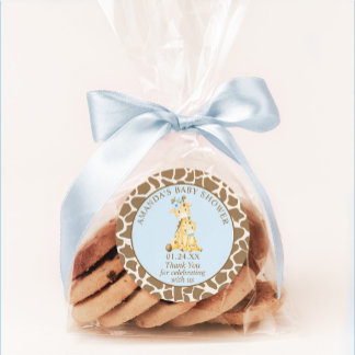 Blauwe Giraffe Baby Shower Klassieke Ronde Sticker