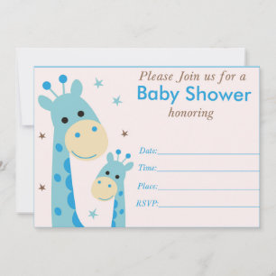Blauwe giraffe babyshower uitnodiging