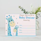 Blauwe giraffe babyshower uitnodiging (Staand voorkant)