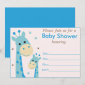 Blauwe giraffe babyshower uitnodiging (Voorkant / Achterkant)
