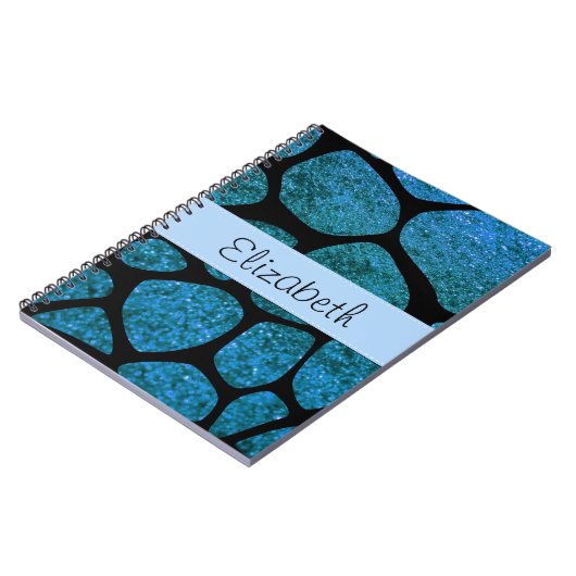 Blauwe Giraffe, Blauwe Glitter, Oerwoud, Jouw naam Notitieboek (Linkerzijde)