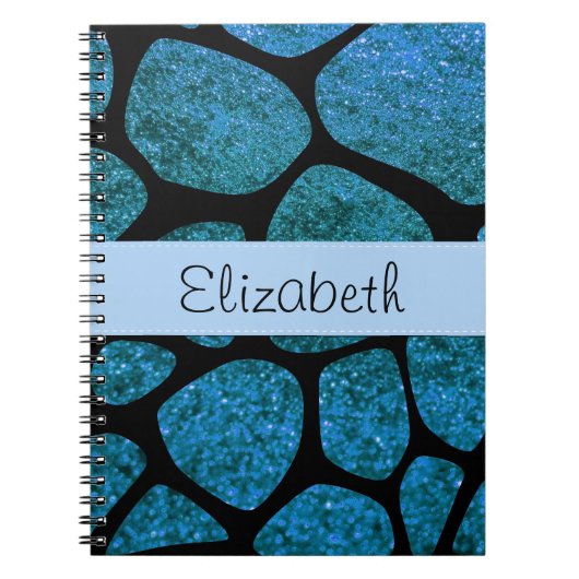 Blauwe Giraffe, Blauwe Glitter, Oerwoud, Jouw naam Notitieboek (Voorkant)