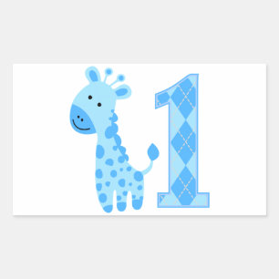 Blauwe Giraffe eerste verjaardag Rechthoekige Sticker
