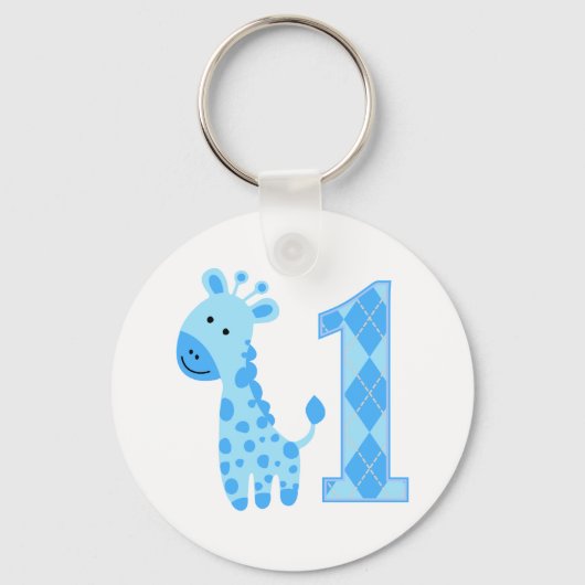 Blauwe Giraffe eerste verjaardag Sleutelhanger (Voorkant)