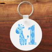 Blauwe Giraffe eerste verjaardag Sleutelhanger (Voorkant)
