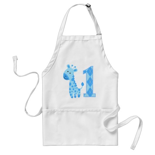 Blauwe Giraffe eerste verjaardag Standaard Schort (Voorkant)