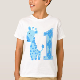 Blauwe Giraffe eerste verjaardag T-shirt