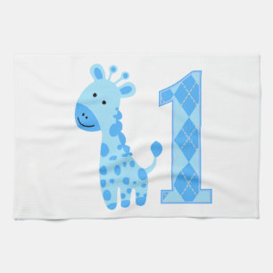 Blauwe Giraffe eerste verjaardag Theedoek