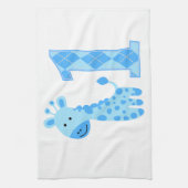 Blauwe Giraffe eerste verjaardag Theedoek (Verticaal)