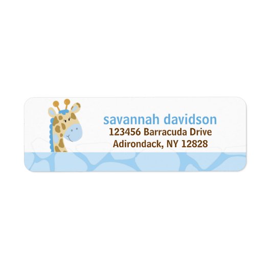 Blauwe Giraffe Gepersonaliseerd Adresetiketten Etiket (Voorkant)
