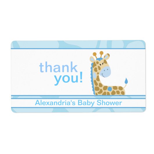 Blauwe Giraffe Gepersonaliseerd grote waterfles St Etiket (Voorkant)