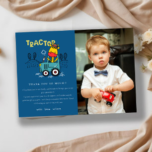 Blauwe Giraffe in Boerderij Tractor Boys Foto Verj Bedankkaart