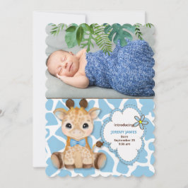Blauwe Giraffe Oerwoud Thema Baby Aankondiging