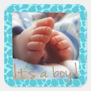 Blauwe giraffe patroon voor aankondiging baby jong vierkante sticker