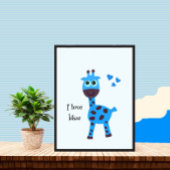 Blauwe giraffe poster