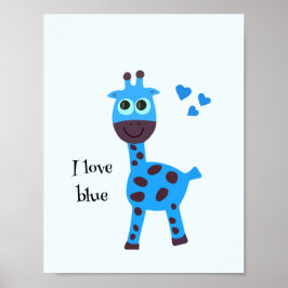 Blauwe giraffe poster
