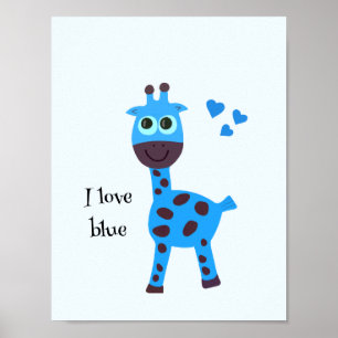 Blauwe giraffe poster