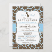 Blauwe Giraffe Print Jongen Baby shower Uitnodigin Kaart (Voorkant)