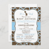 Blauwe Giraffe Print Jongen Baby shower Uitnodigin Uitnodiging Briefkaart (Voorkant / Achterkant)