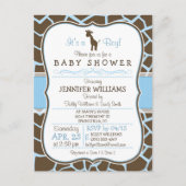Blauwe Giraffe Print Jongen Baby shower Uitnodigin Uitnodiging Briefkaart (Voorkant)