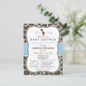 Blauwe Giraffe Print Jongen Baby shower Uitnodigin Uitnodiging Briefkaart (Staand voorkant)