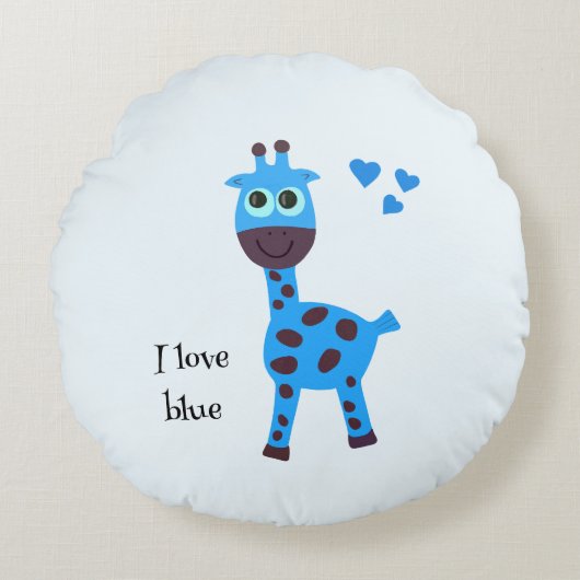 Blauwe giraffe rond kussen (Voorkant)