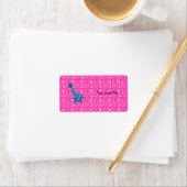 Blauwe giraffe roze harten etiket (Insitu)