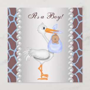 Blauwe Giraffe Stork Baby Boy Shower Kaart