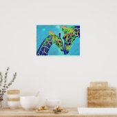 blauwe giraffen poster (Keuken)