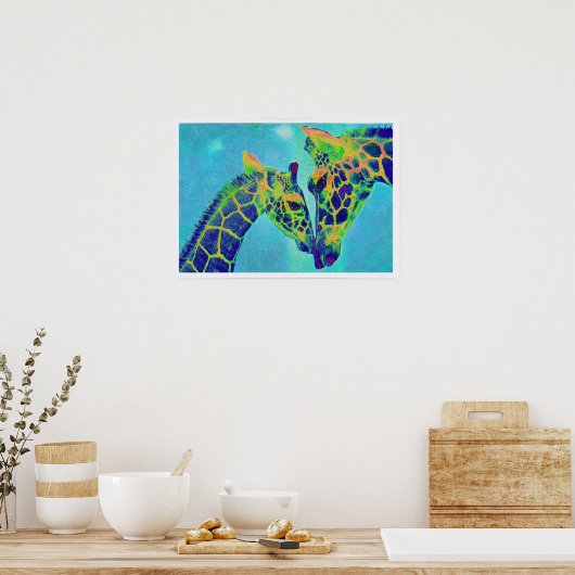 blauwe giraffen poster (Keuken)