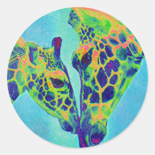 blauwe giraffen ronde sticker
