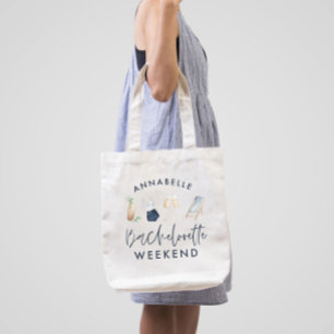 Blauwe girale moderne drinken bachelorette weekend tote bag
