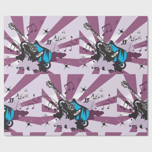 Blauwe gitaar cadeaupapier (Vlak)