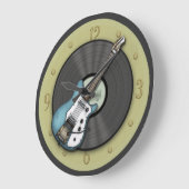 Blauwe gitaar en vinylplaat wandklok (Hoek)