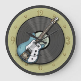 Blauwe gitaar en vinylplaat wandklok