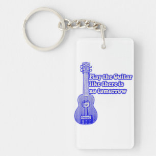 blauwe gitaar met inspirerend woorden sleutelhanger