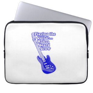 blauwe gitaar met motivatie woorden laptop sleeve