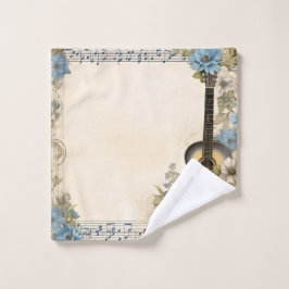 Blauwe Gitaar Muziek Noten Bloemen Bad Handdoek