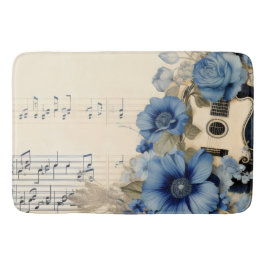 Blauwe Gitaar Muziek Noten Bloemen Badmat