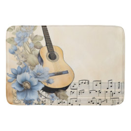 Blauwe Gitaar Muziek Noten Bloemen Badmat