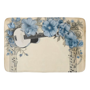Blauwe Gitaar Muzieknoten Bloemen Badmat