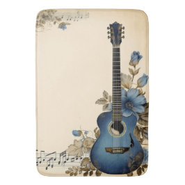 Blauwe Gitaar Muzieknoten Bloemen Badmat