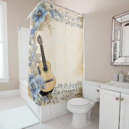 Blauwe gitaar Muzieknoten Douchegordijn