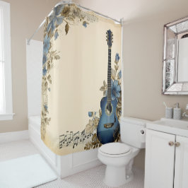 Blauwe gitaar Muzieknoten Douchegordijn