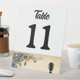 Blauwe gitaar Muzieknoten Reclamebord Met Voetstuk