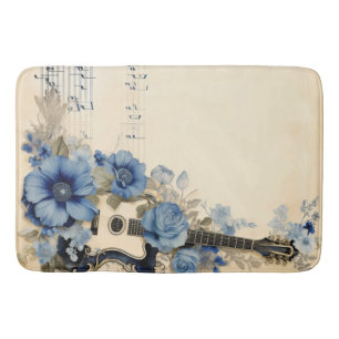 Blauwe Gitaar Muzieknotities Bloemen Badmat