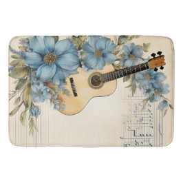 Blauwe Gitaar Muzieknotities Bloemen Badmat