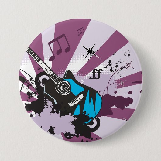 Blauwe gitaar ronde button 7,6 cm (Voorkant)