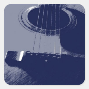 Blauwe gitaar vierkante sticker
